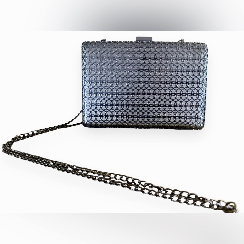 ⭐️⭐️⭐️Madison West Pewter Laser Cut Metal Clutch